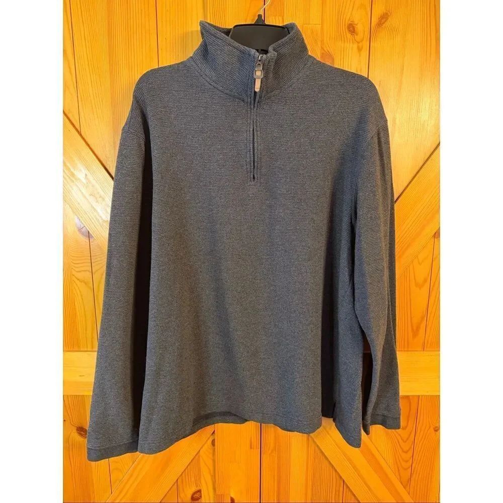 HUDSON RIVER Men’s Gray Ribbed 1/4 Zip Long Sleeve Pullover Sweater Size XL (679